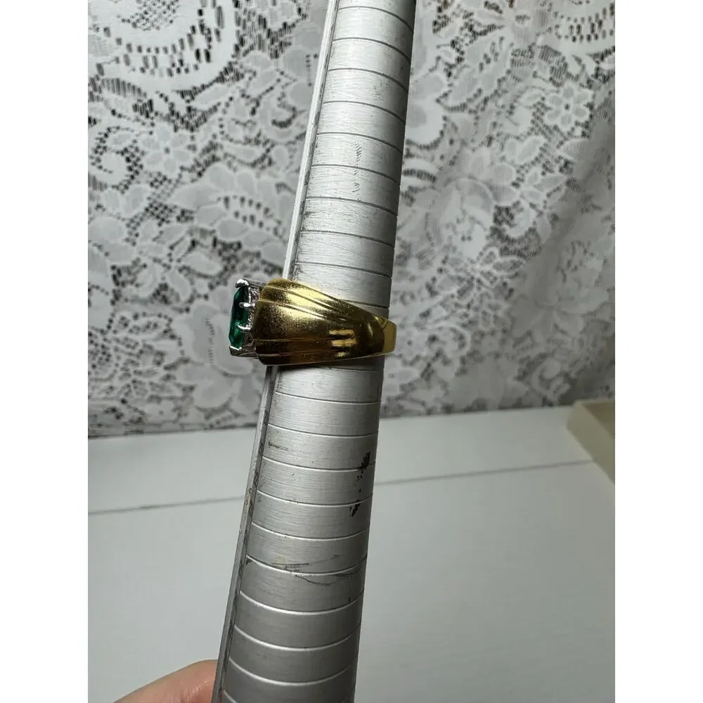 Vintage Karatclad Green Marquise Ring 14KT GE Gold Plate Size 8 New NOS
